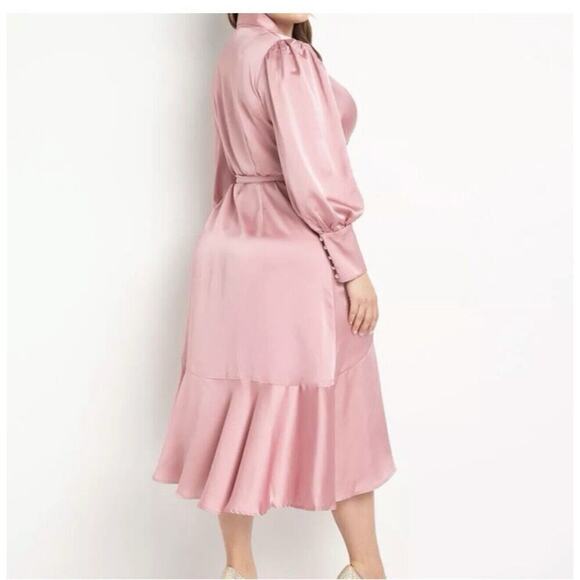 Eloquii Rose Satin Wrap Midi Dress - Picture 4 of 13
